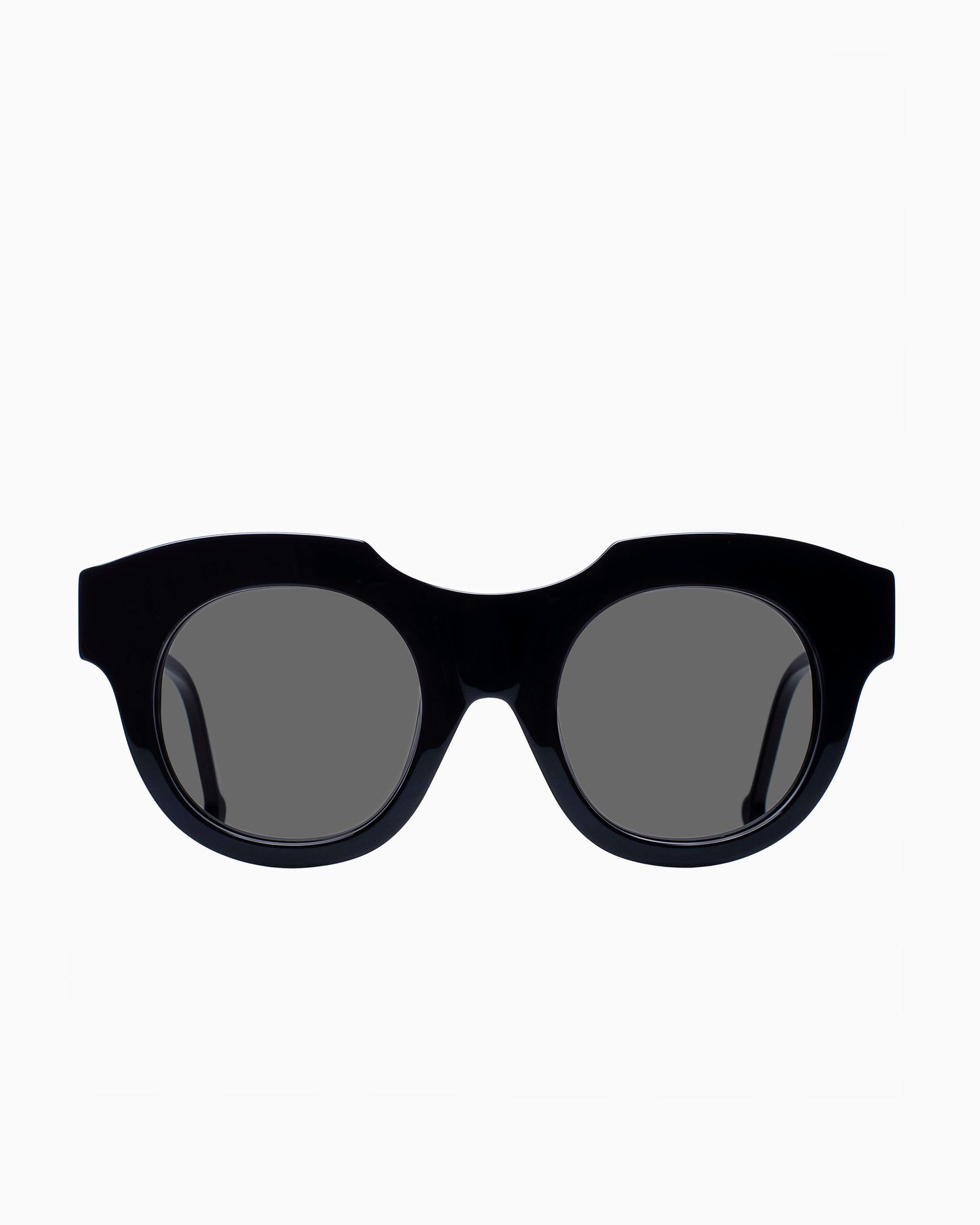 black plastic round  sunglassesby Marie-Sophie Dion model Genest.S, front view, lunettes de vue Noir rond