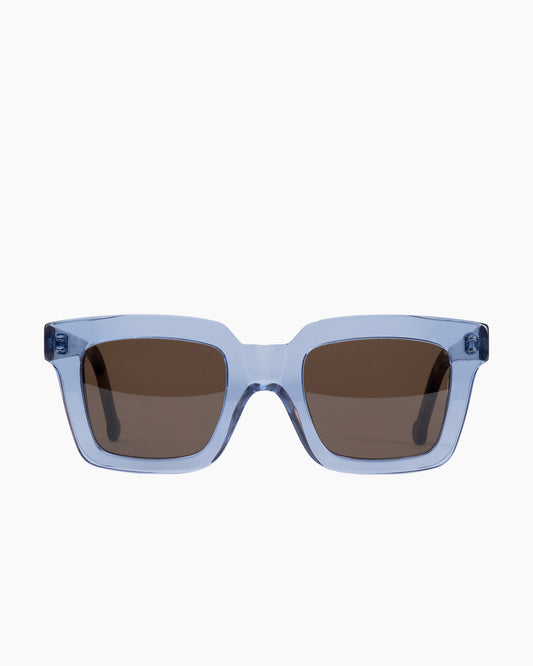 blue plastic rectangle  sunglassesby Marie-Sophie Dion model WilkySUN, front view, lunettes de vue rectangle couleur Bleu