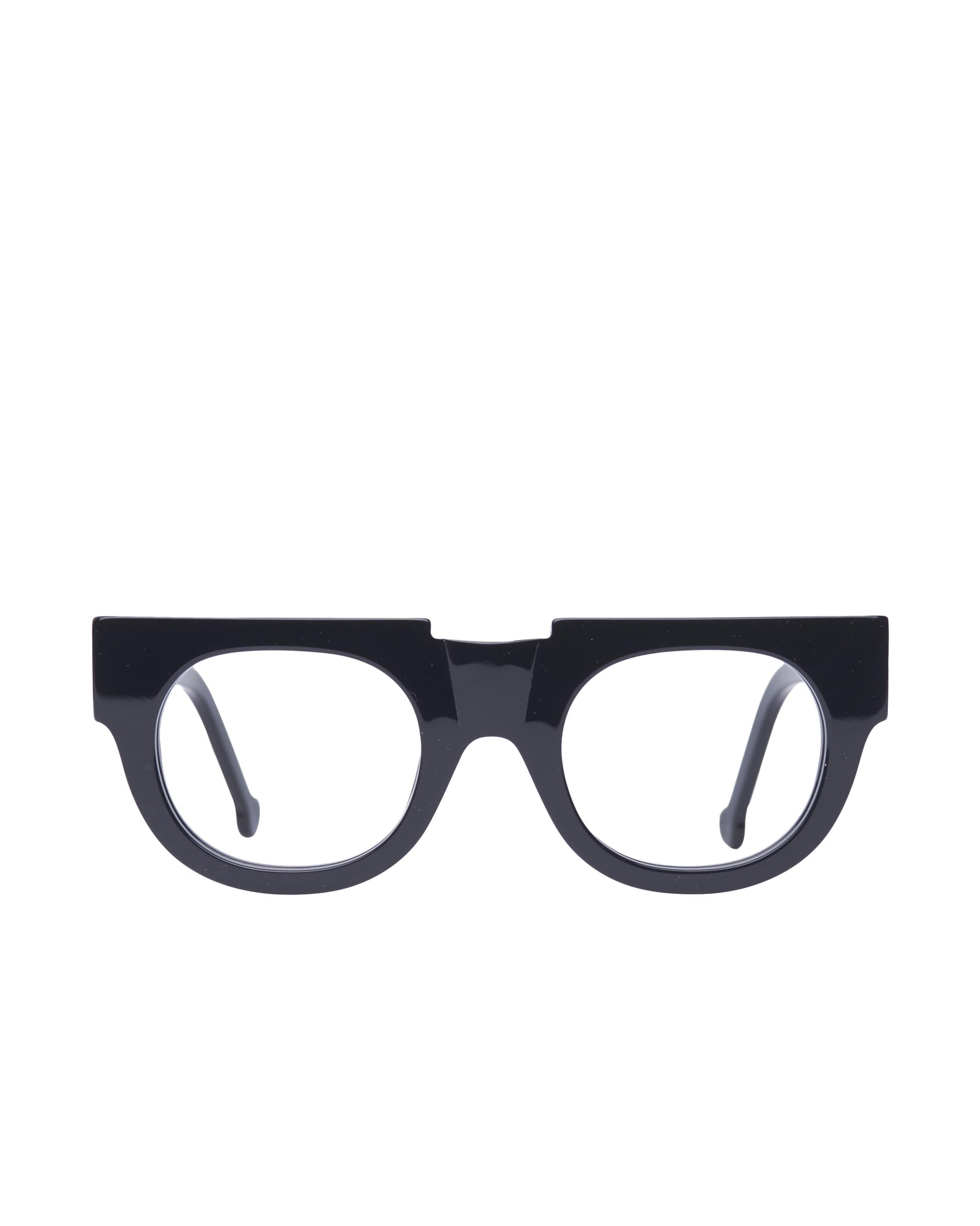 black plastic round eyeglasses by Marie-Sophie Dion model Verne, front view, lunettes de vue Noir rond