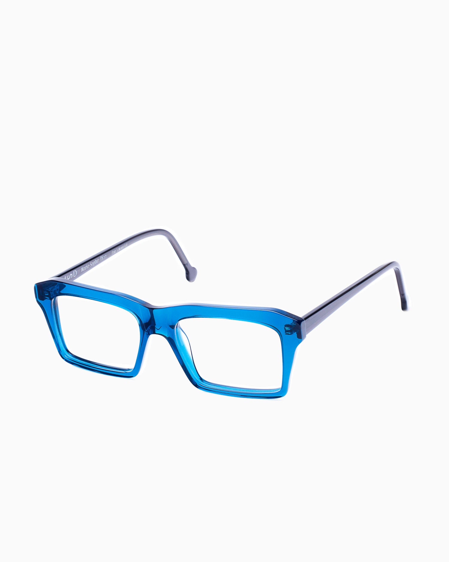 blue plastic rectangle eyeglasses by Marie-Sophie Dion model Kirk, front view, lunettes de vue rectangle couleur Bleu