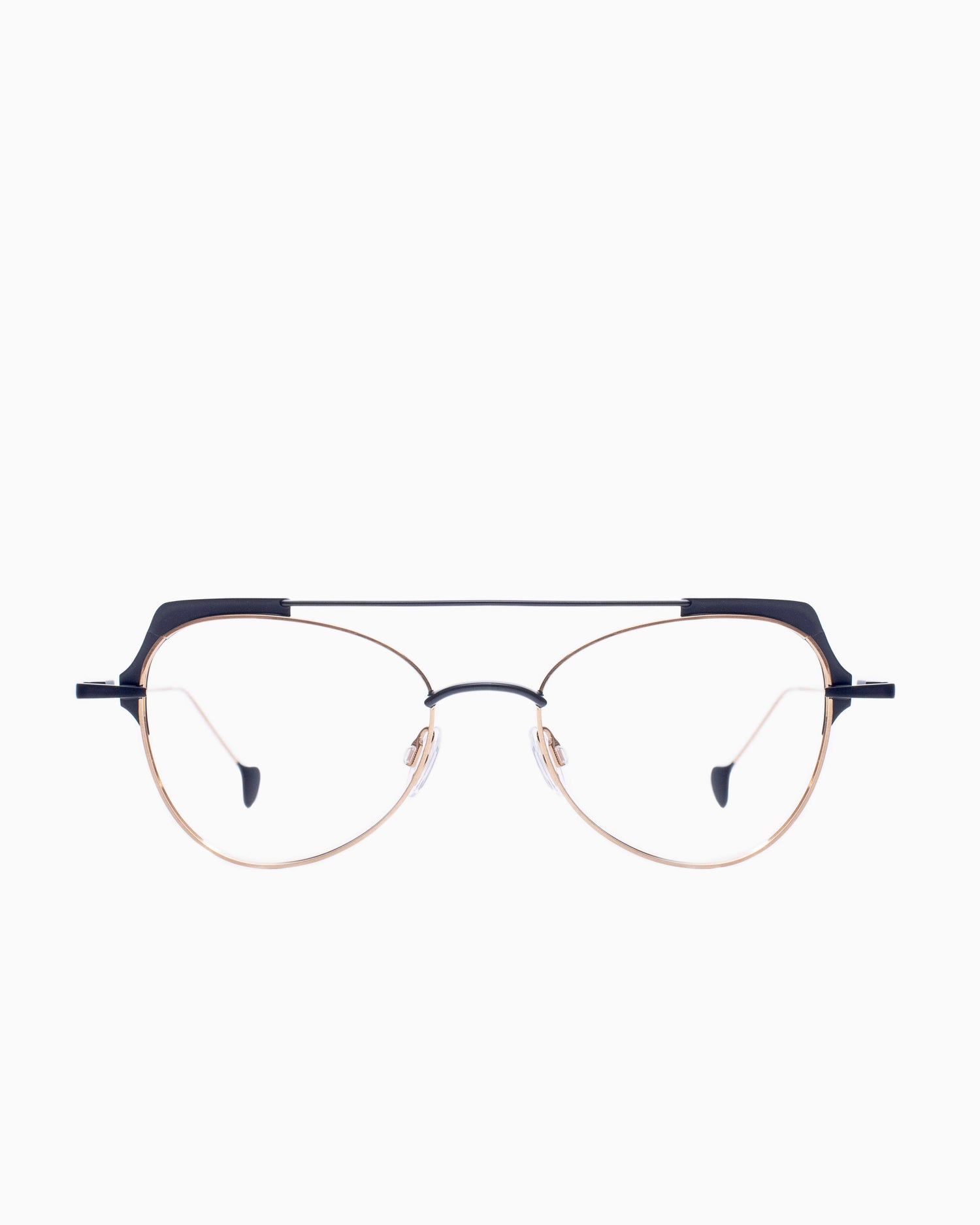 gold metal aviator eyeglasses by Anne et Valentin model Cassiopee, front view, lunettes de vue or aviateur