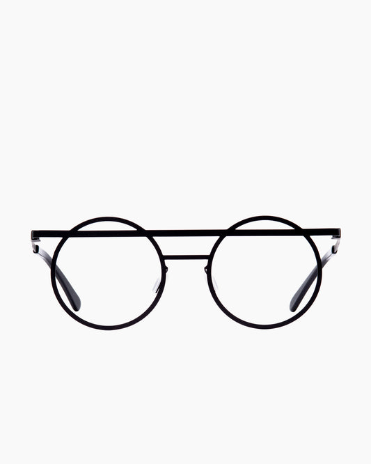 black metal round eyeglasses by Gamine model Norrebro, front view, lunettes de vue rond couleur Noir