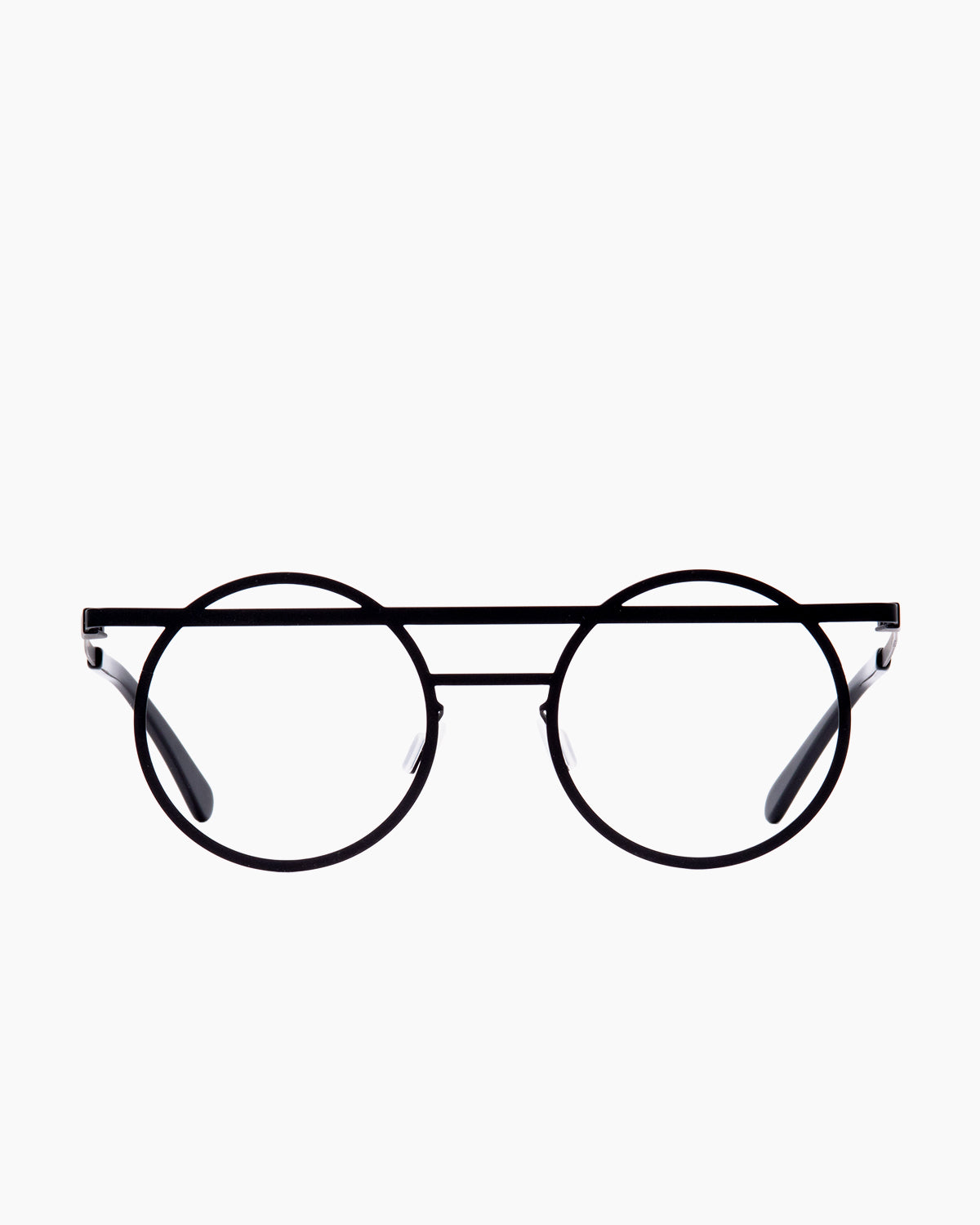 black metal round eyeglasses by Gamine model Norrebro, front view, lunettes de vue rond couleur Noir