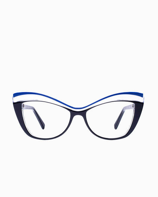 black plastic butterfly eyeglasses by Traction model PEGGY, front view, lunettes de vue papillon couleur Noir