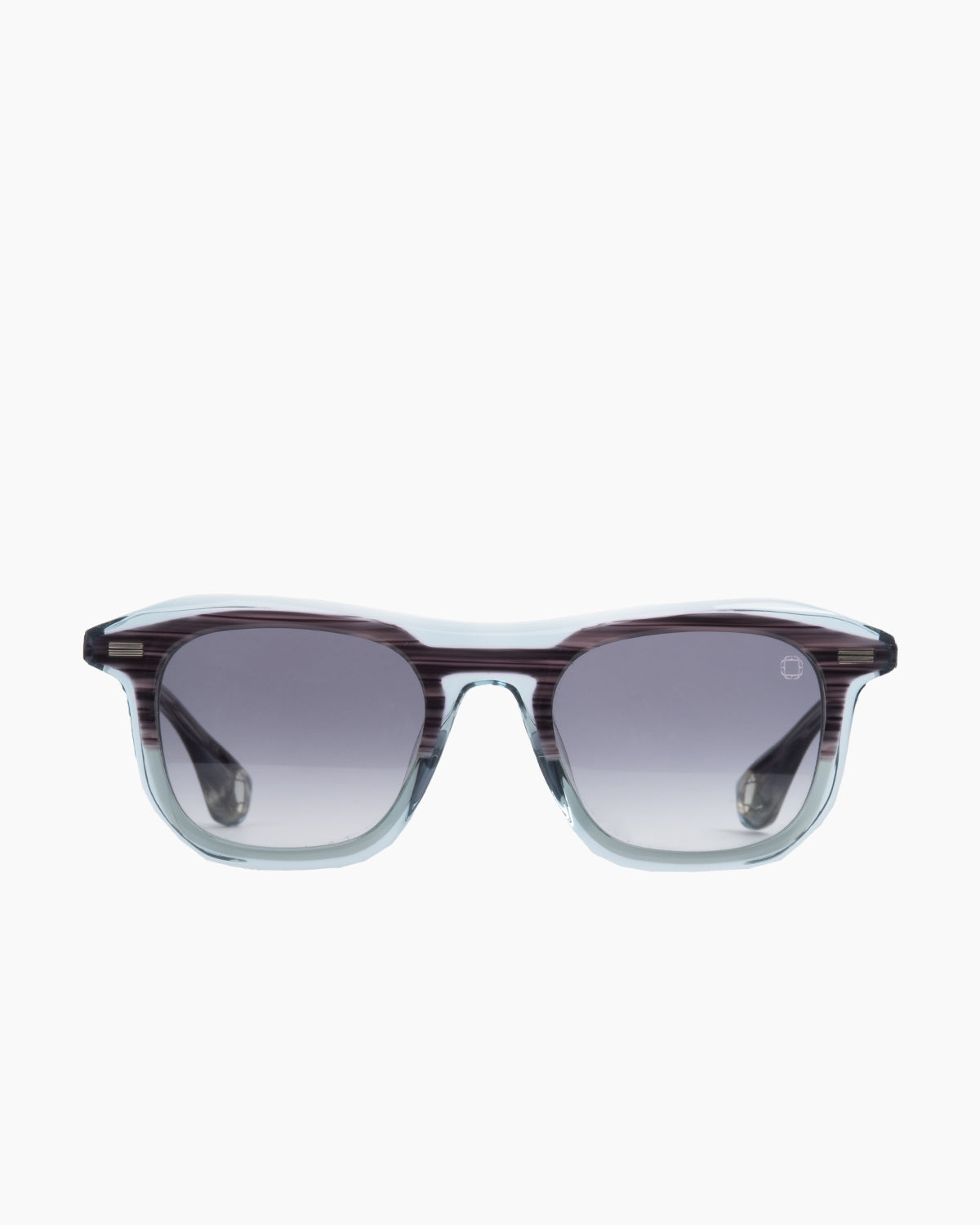 grey plastic rectangle  sunglassesby Blake Kuwahara model Owings, front view, lunettes de vue Gris rectangle
