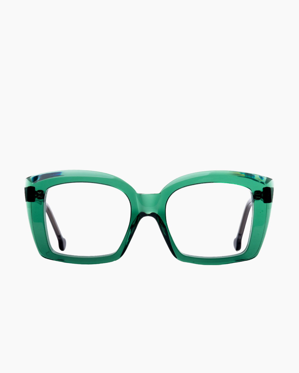 green plastic butterfly eyeglasses by Marie-Sophie Dion model Gauvin, front view, lunettes de vue papillon couleur vert