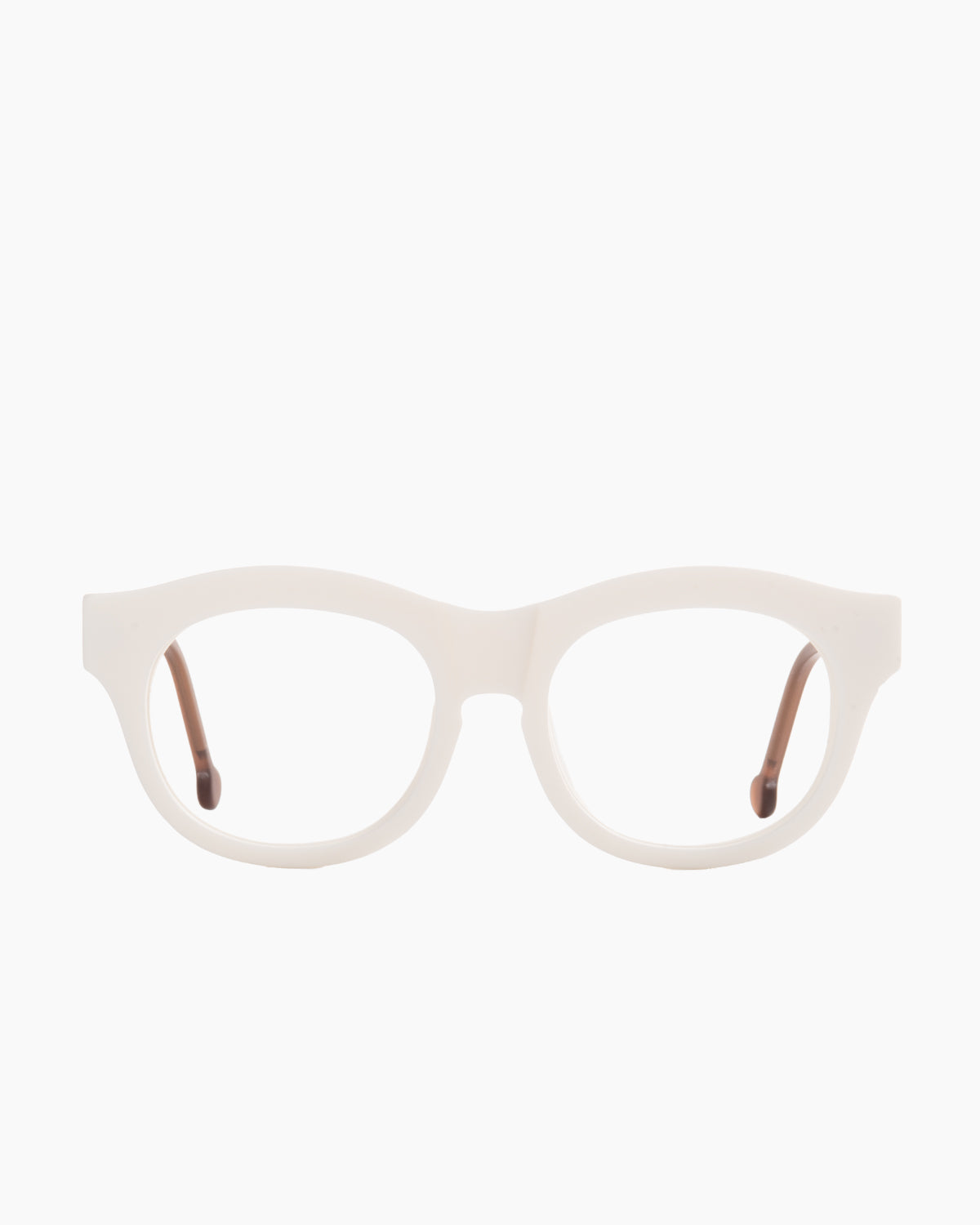 white plastic round eyeglasses by Marie-Sophie Dion model Carette, front view, lunettes de vue rond couleur blanc