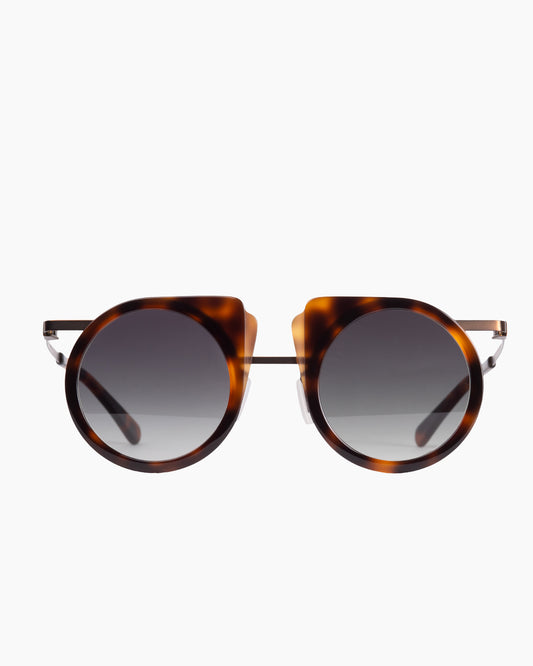 tortoise metal round  sunglassesby Gamine model FlipS, front view, lunettes de vue rond couleur Écaille de tortue