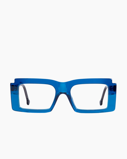 blue plastic rectangle eyeglasses by Marie-Sophie Dion model Léveillé, front view, lunettes de vue rectangle couleur Bleu
