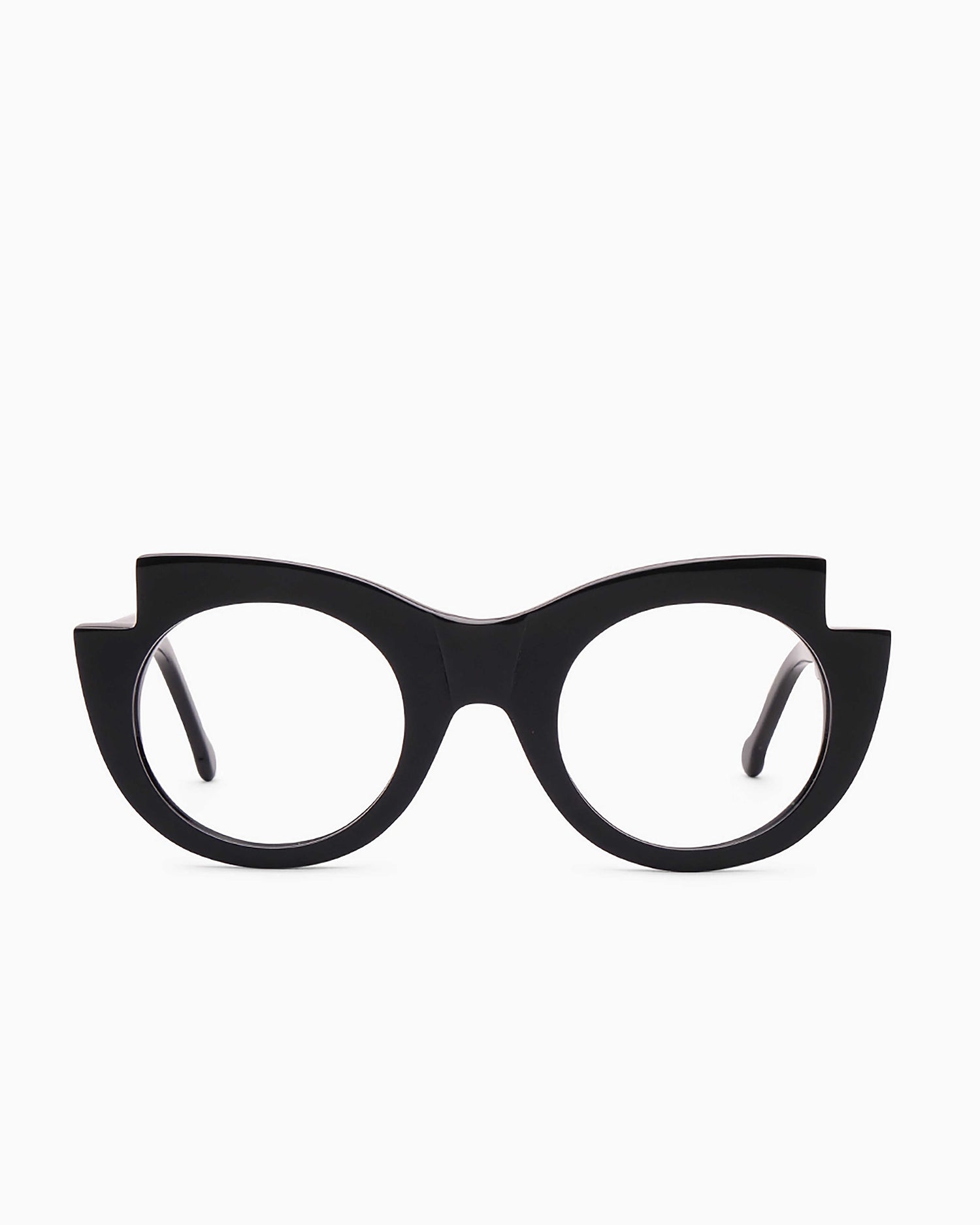 black plastic round eyeglasses by Marie-Sophie Dion model Latraverse2, front view, lunettes de vue Noir rond