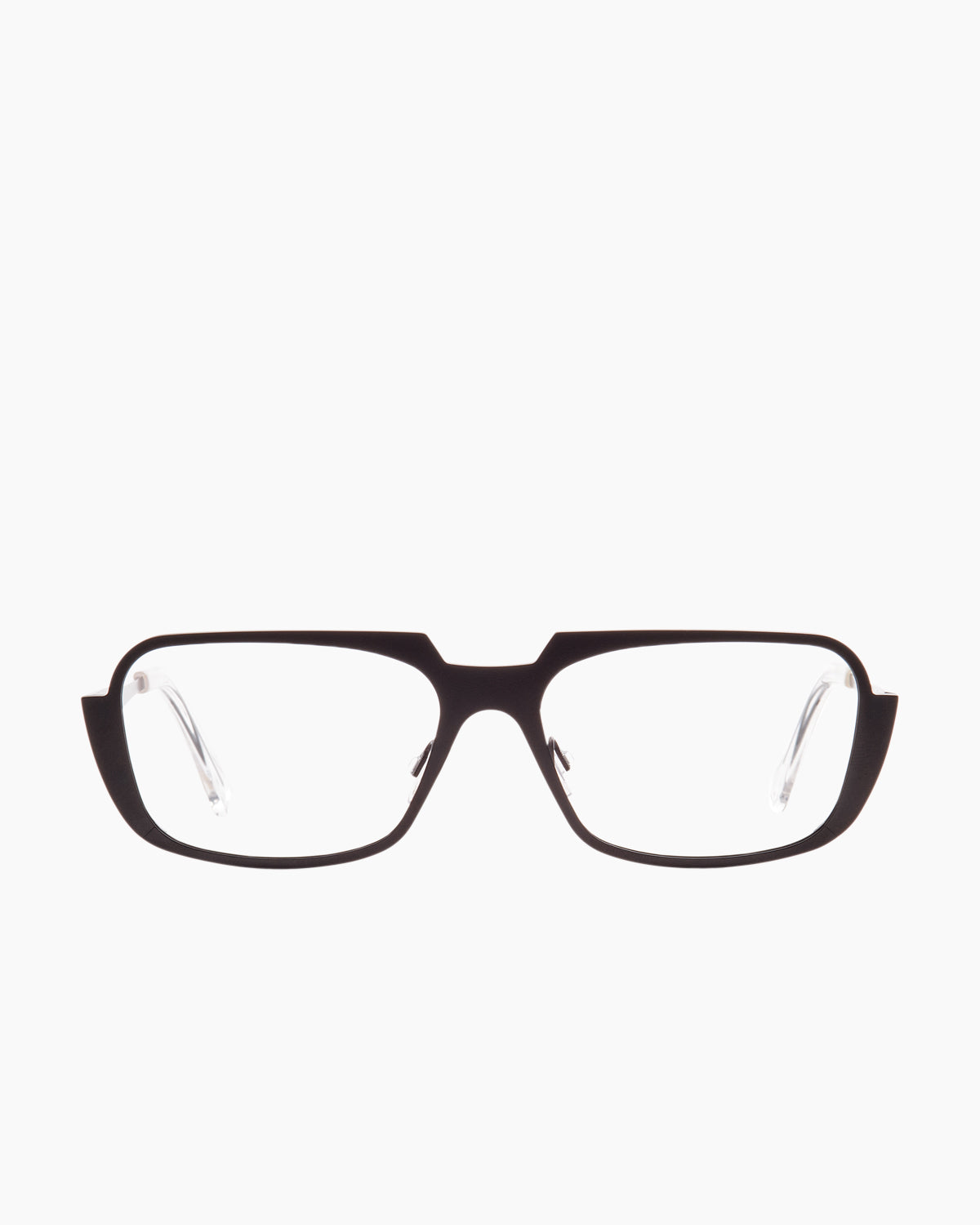 brown metal rectangle eyeglasses by Theo model Aujourd'hui, front view, lunettes de vue rectangle couleur brun