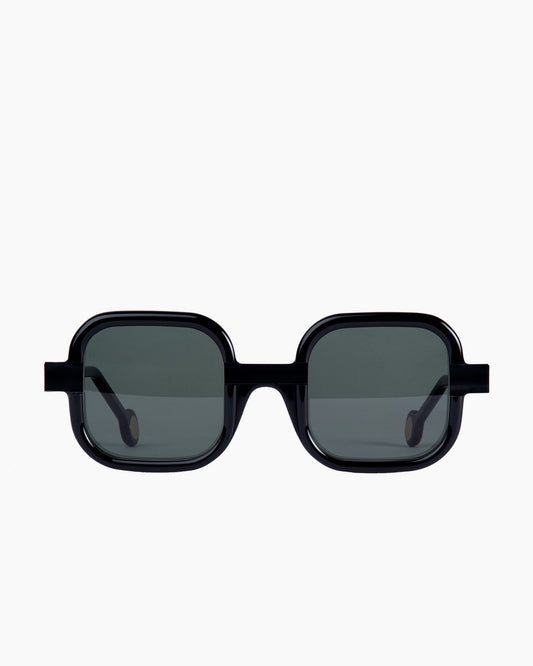 black plastic rectangle  sunglassesby Anne et Valentin model SAVAGE, front view, lunettes de vue rectangle couleur Noir