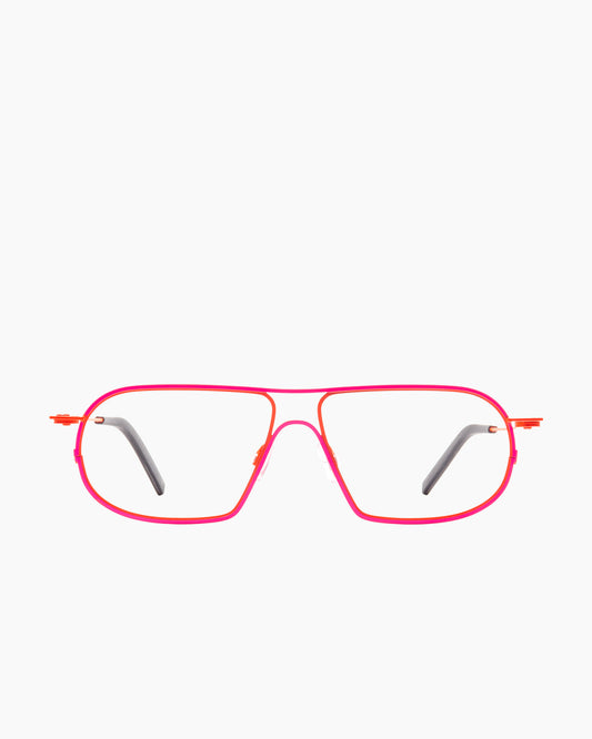 pink metal aviator eyeglasses by Theo model Isogon, front view, lunettes de vue aviateur couleur rose