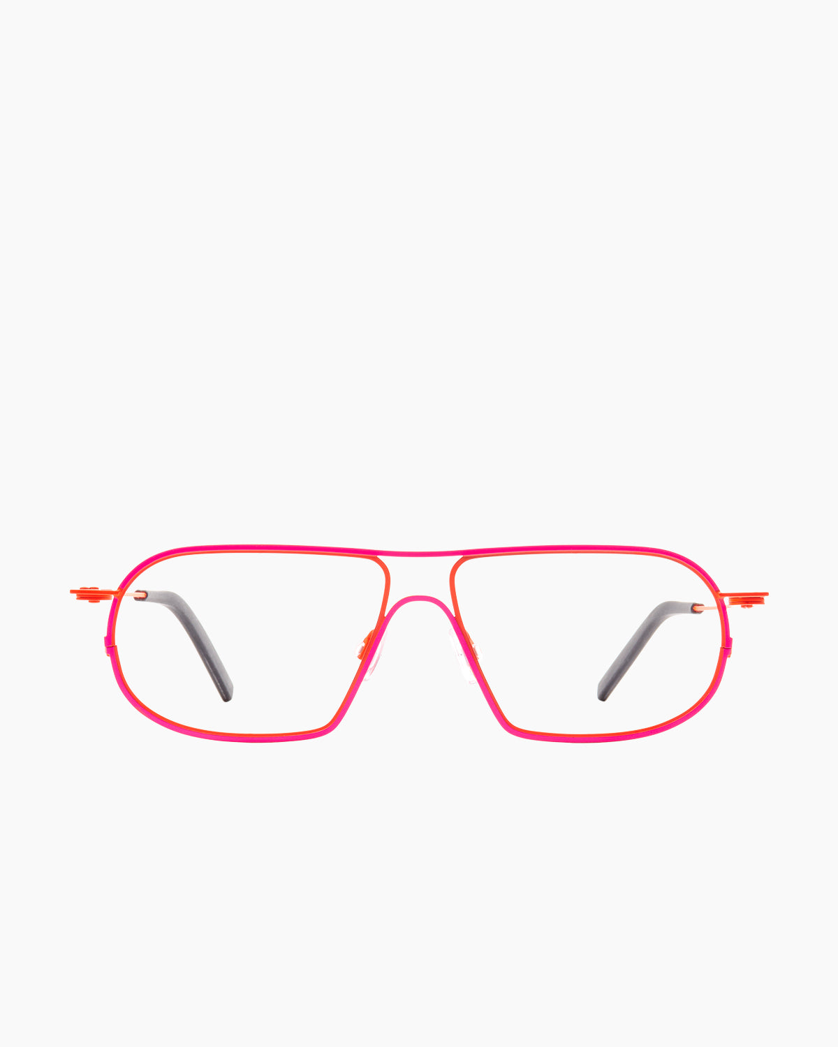 pink metal aviator eyeglasses by Theo model Isogon, front view, lunettes de vue aviateur couleur rose