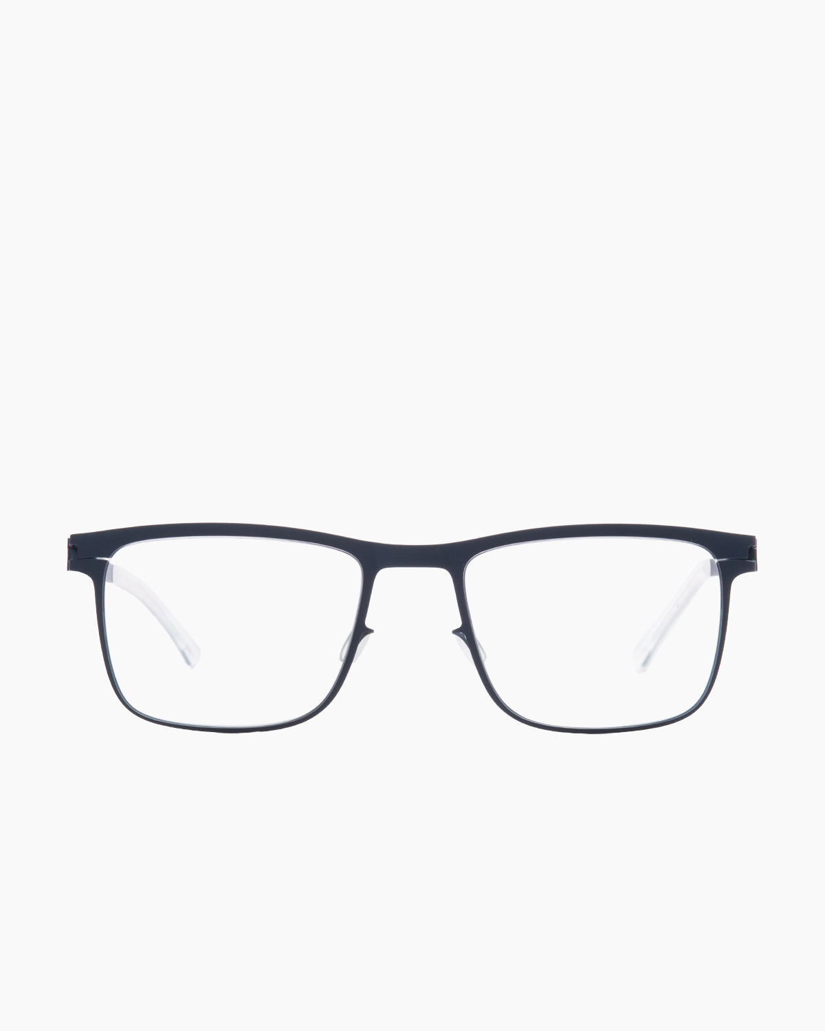 blue metal rectangle eyeglasses by Mykita model Armin, front view, lunettes de vue rectangle couleur bleu
