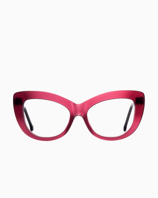 purple plastic cat eyeglasses by Marie-Sophie Dion model Gatsby, front view, lunettes de vue chat couleur violet