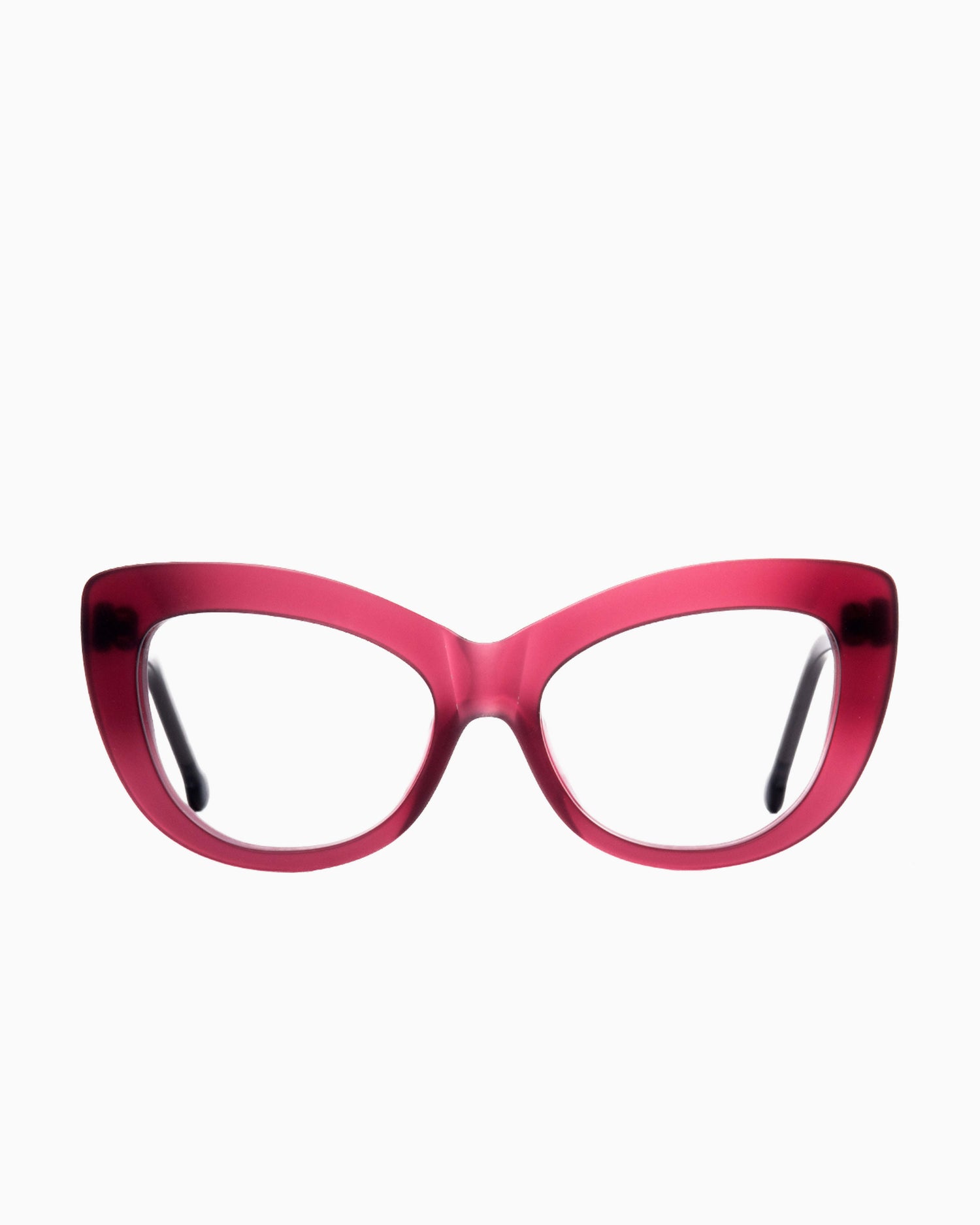 purple plastic cat eyeglasses by Marie-Sophie Dion model Gatsby, front view, lunettes de vue chat couleur violet