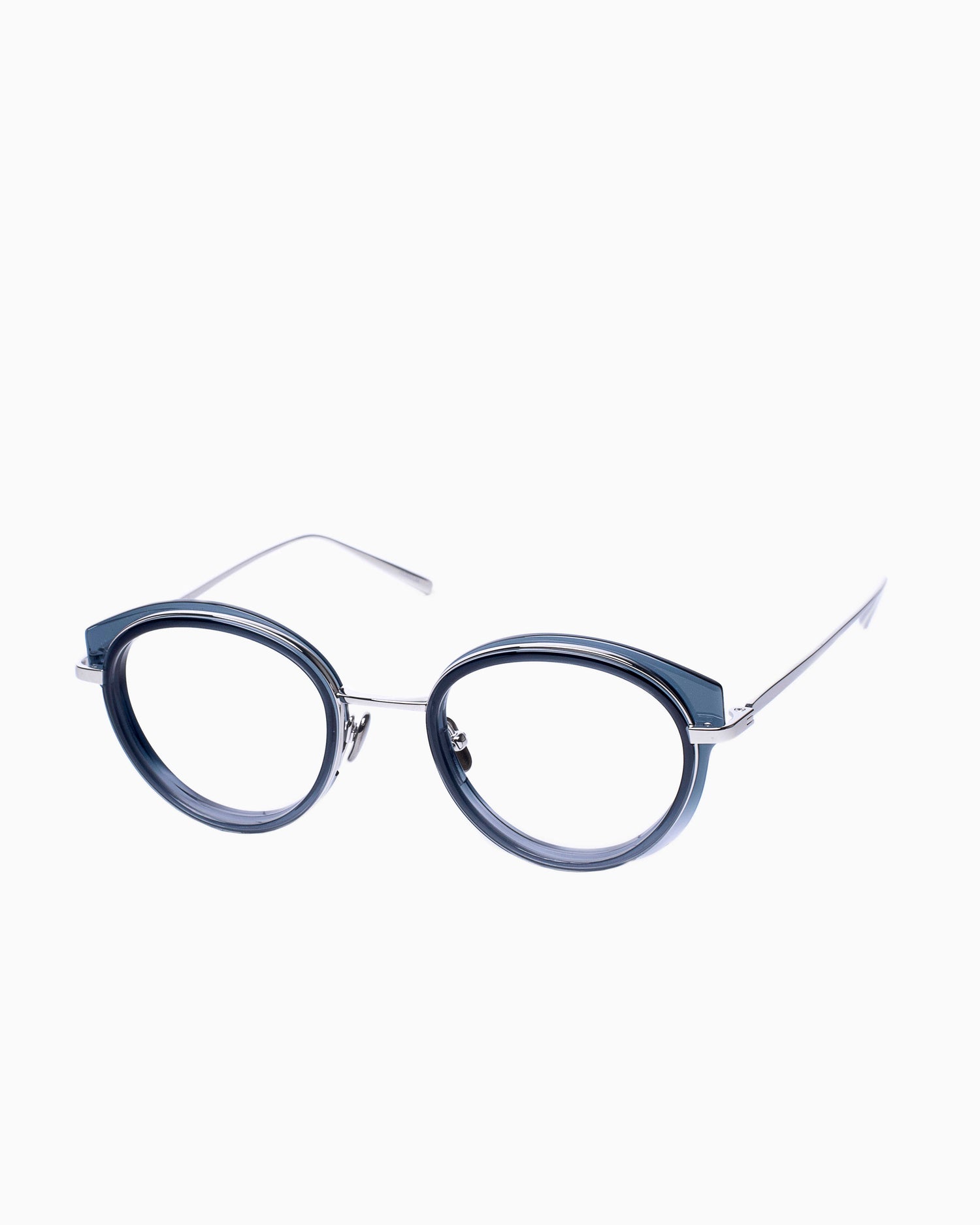 blue metal round eyeglasses by Emmanuelle Khanh model 1550J, front view, lunettes de vue Bleu rond