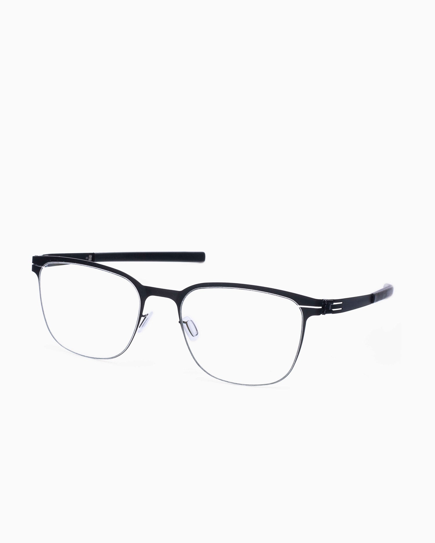black metal rectangle eyeglasses by Ic Berlin model IchiroI, front view, lunettes de vue Noir rectangle
