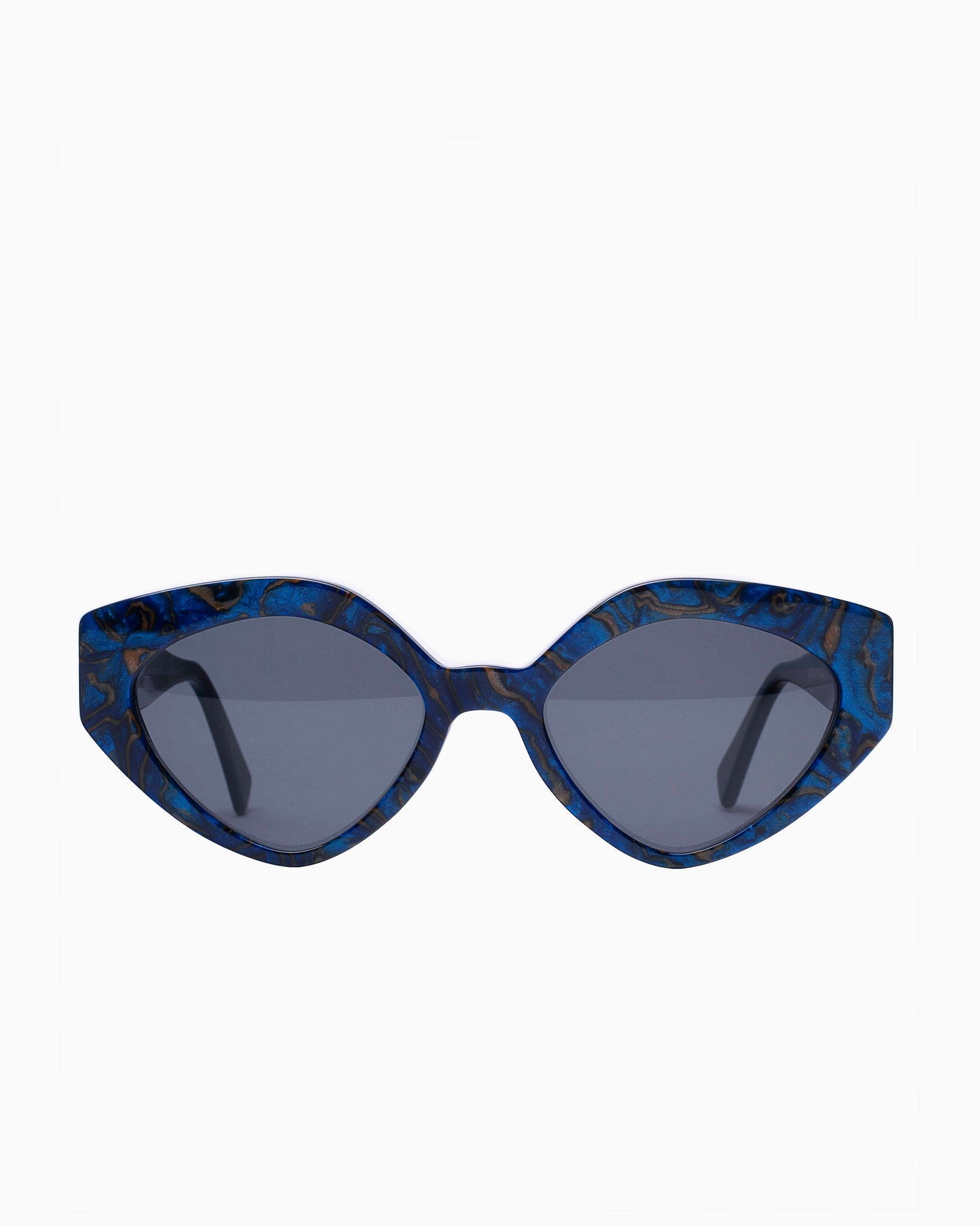 blue plastic butterfly  sunglassesby Traction model Bougainville, front view, lunettes de vue Bleu papillon