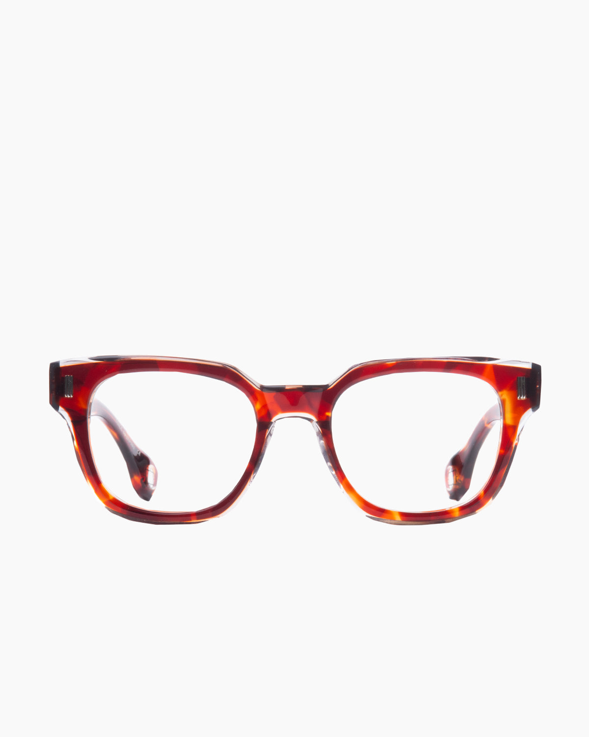 red plastic rectangle eyeglasses by Blake Kuwahara model kesling, front view, lunettes de vue  rectangle