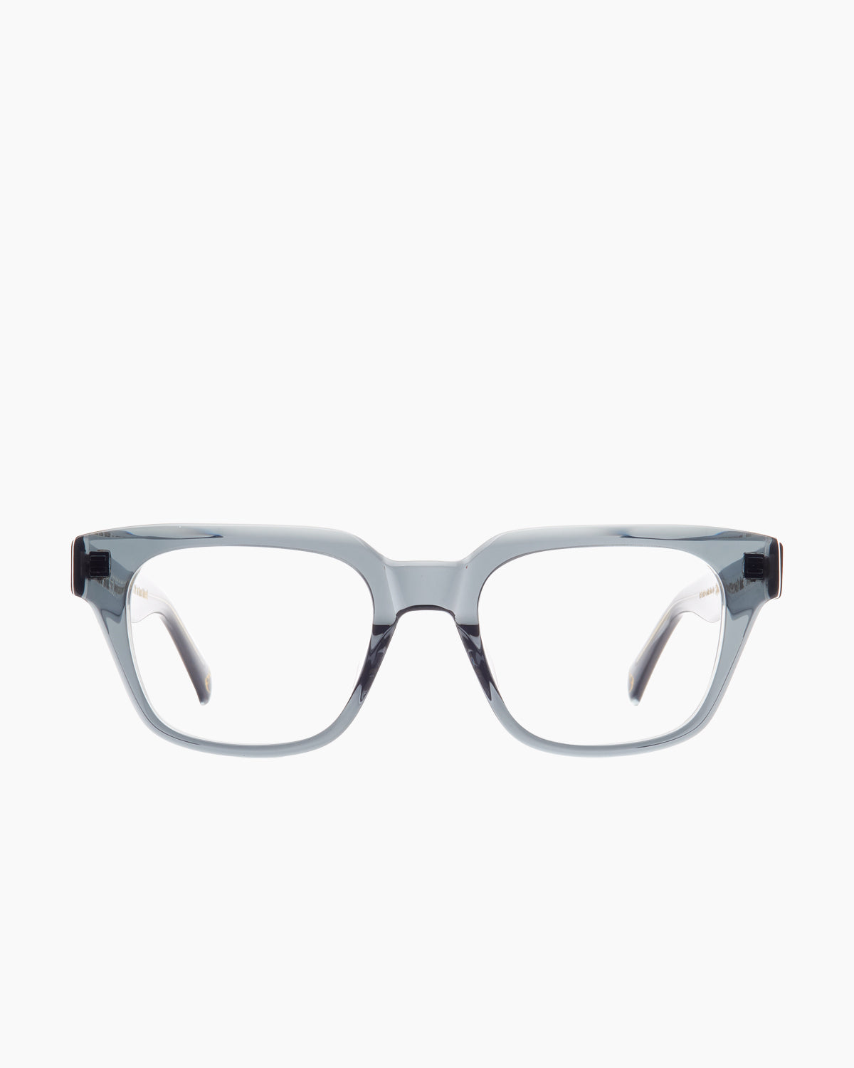 grey plastic rectangle eyeglasses by Spectacleeyeworks model , front view, lunettes de vue gris rectangle