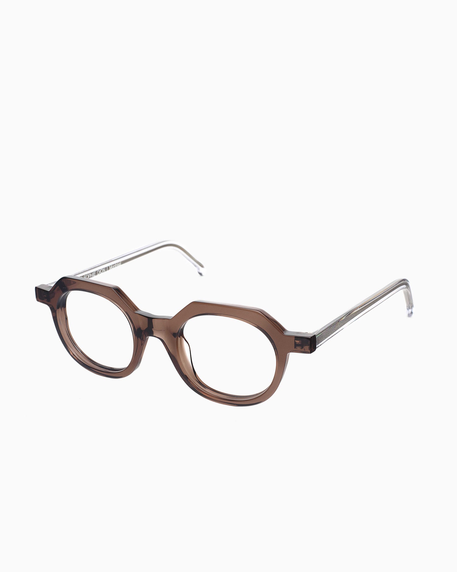 brown plastic round eyeglasses by Marie-Sophie Dion model Larouche4.0, front view, lunettes de vue rond couleur Brun