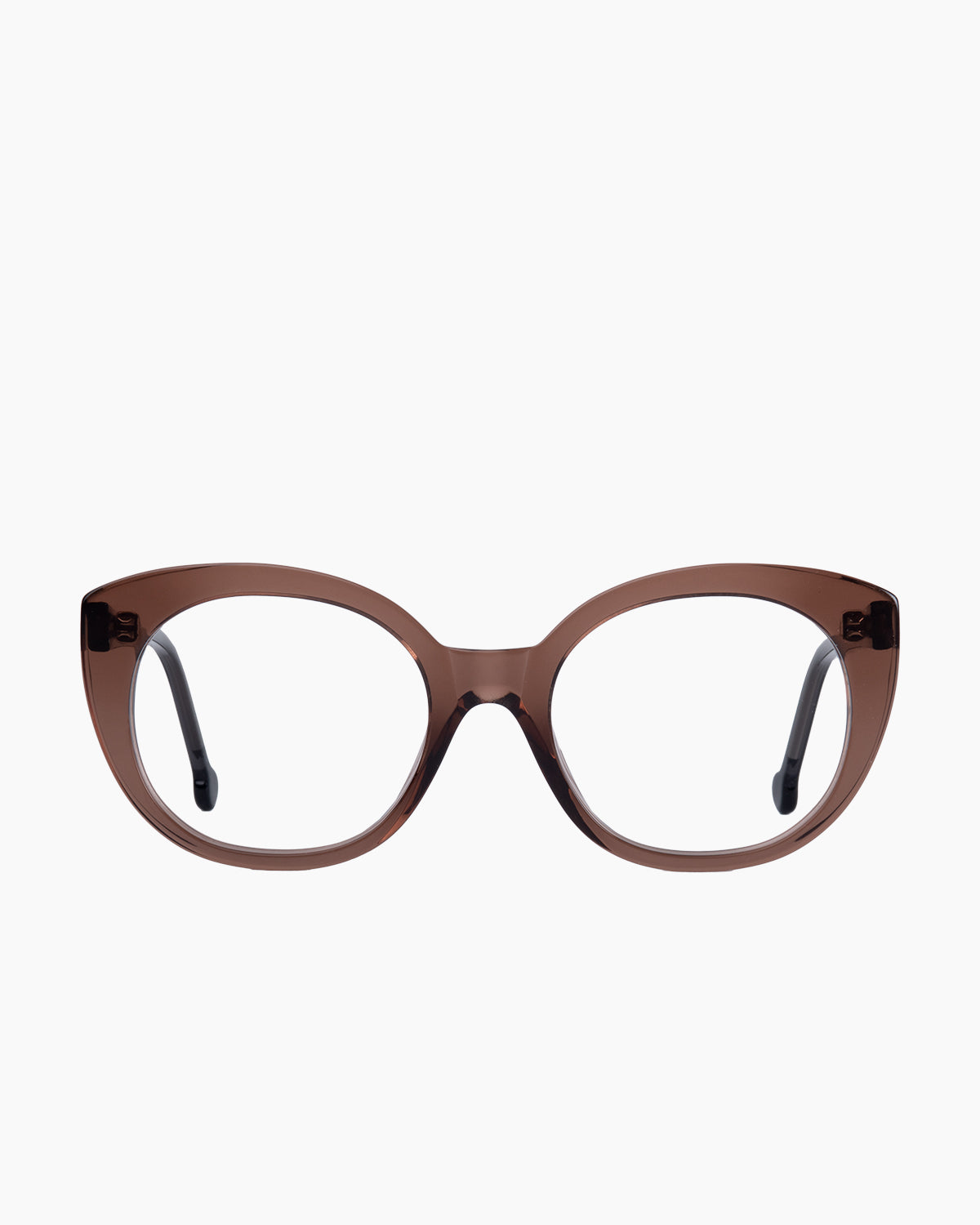 brown plastic cat eyeglasses by Marie-Sophie Dion model Monroe, front view, lunettes de vue chat couleur Brun