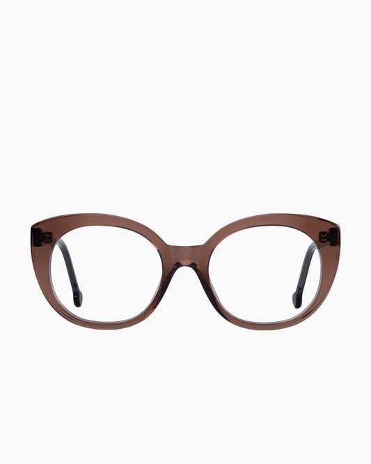 brown plastic cat eyeglasses by Marie-Sophie Dion model Monroe, front view, lunettes de vue chat couleur Brun