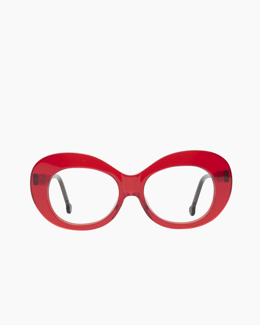 red plastic oval eyeglasses by Marie-Sophie Dion model Morin, front view, lunettes de vue ovale couleur Rouge
