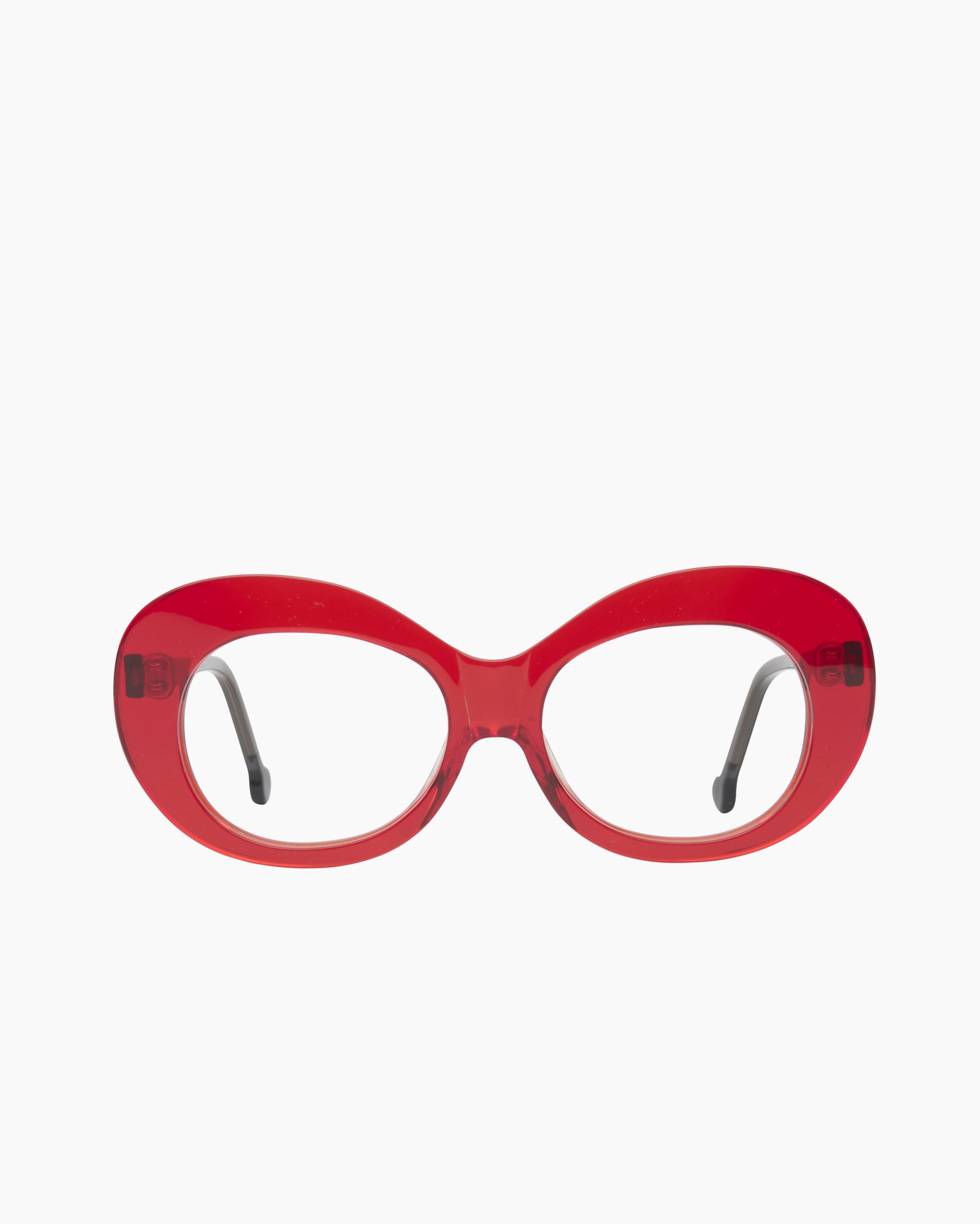 red plastic oval eyeglasses by Marie-Sophie Dion model Morin, front view, lunettes de vue ovale couleur Rouge