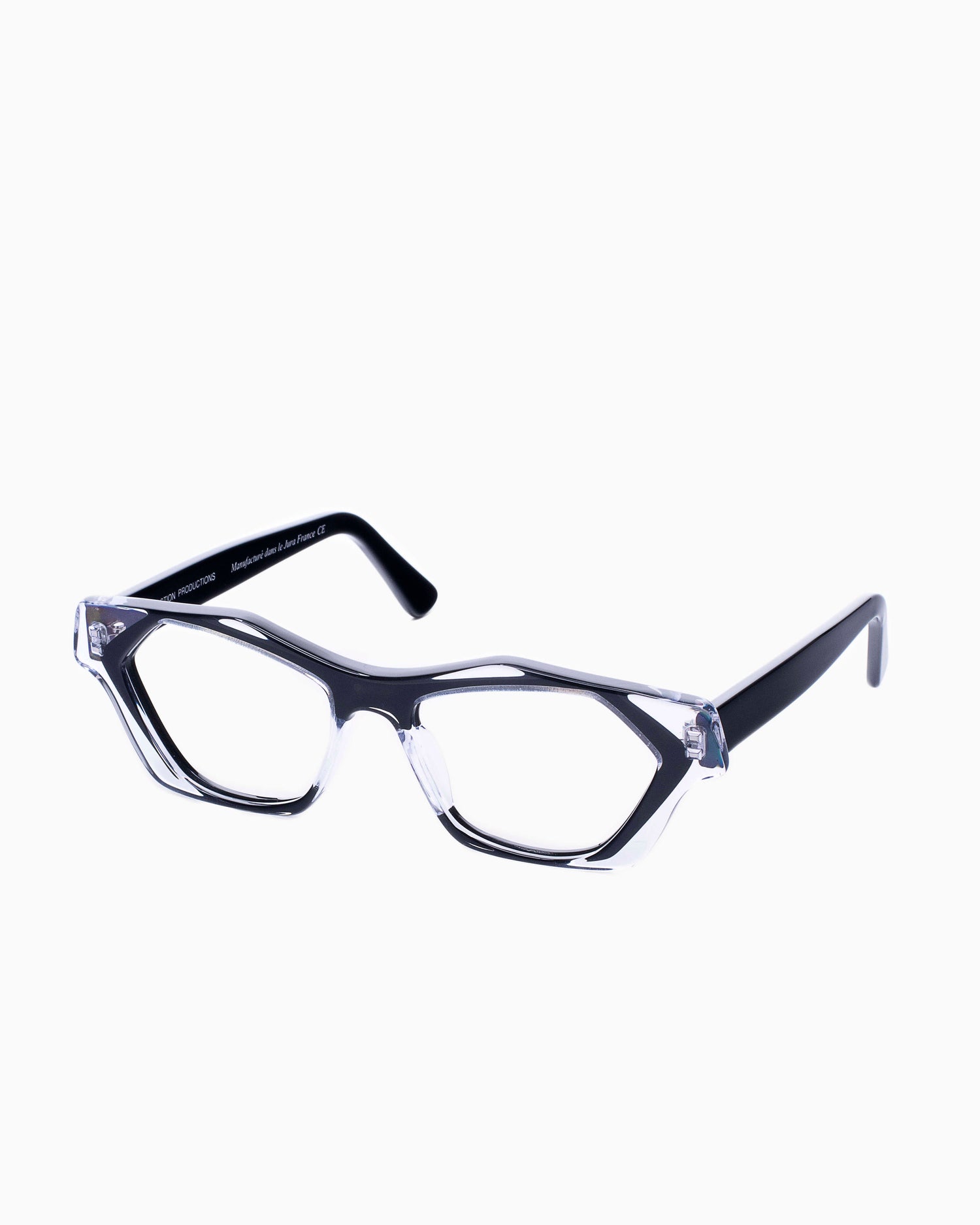 black plastic cat eyeglasses by Traction model NEZU, front view, lunettes de vue Noir 