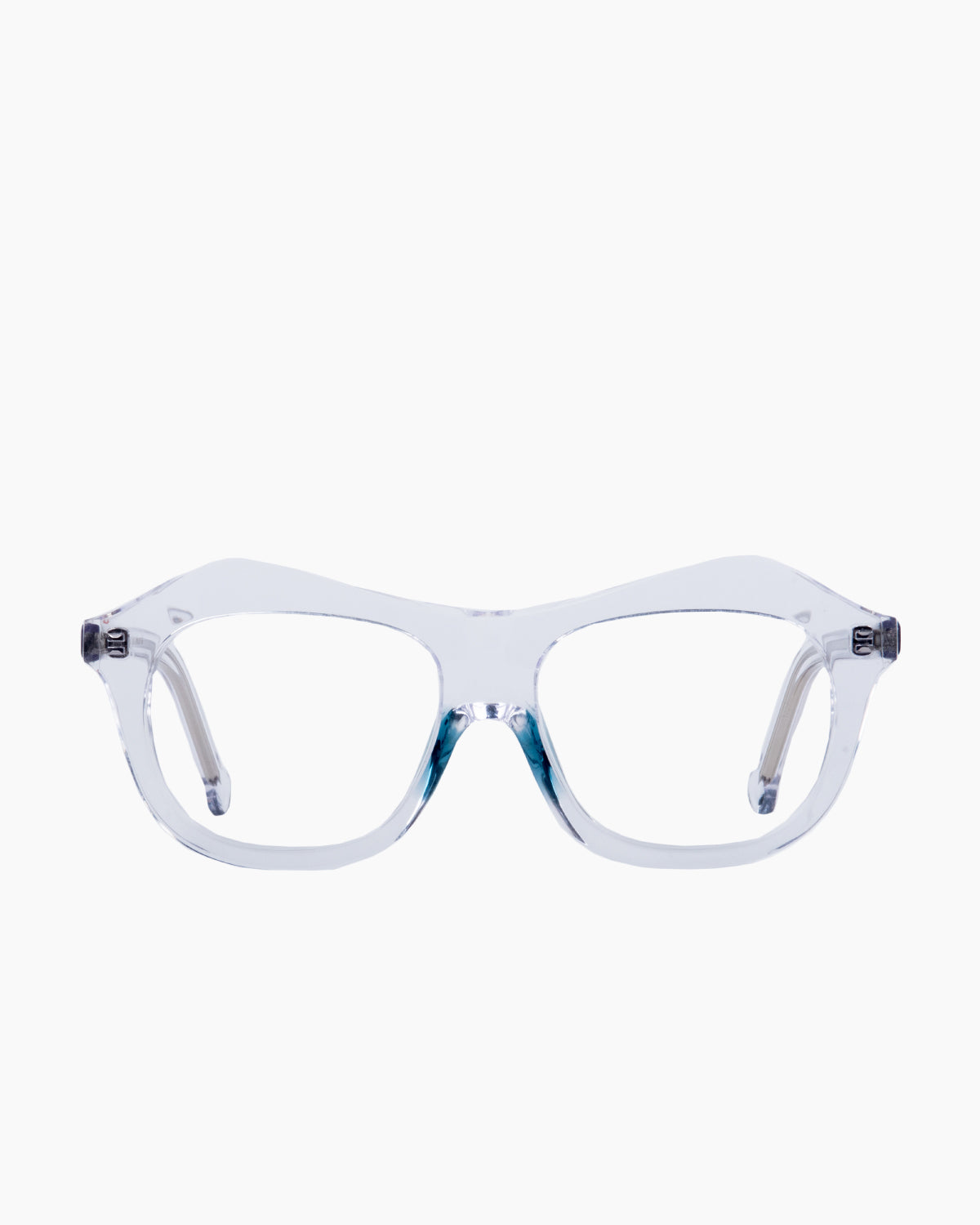 crystal plastic aviator eyeglasses by Marie-Sophie Dion model Archambault, front view, lunettes de vue aviateur couleur cristal