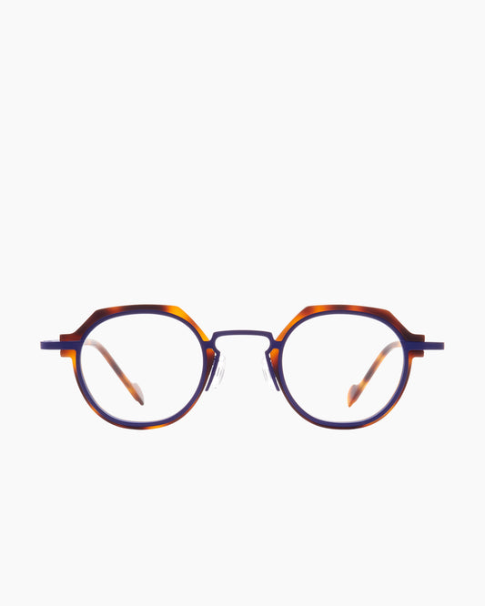 blue metal oval eyeglasses by Anne et Valentin model M13, front view, lunettes de vue ovale couleur bleu
