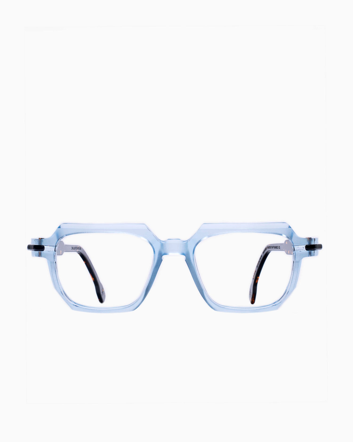 blue plastic rectangle eyeglasses by PlasticDeLux model Saul, front view, lunettes de vue Bleu rectangle