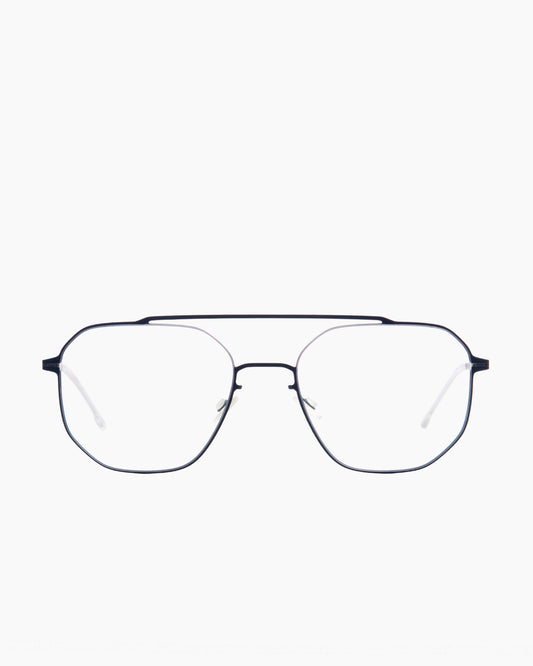 blue metal aviator eyeglasses by Mykita model Arvo, front view, lunettes de vue aviateur couleur bleu