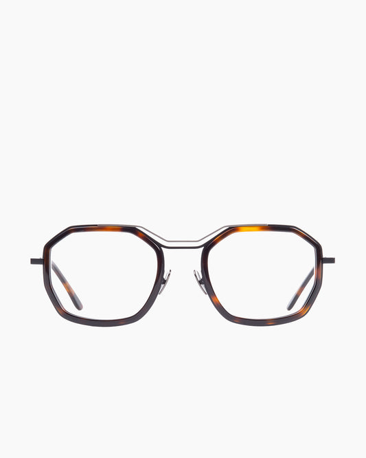 tortoise metal hexagon eyeglasses by La Petite Lunette Rouge model FundKapTXL, front view, lunettes de vue hexagone couleur Écaille de tortue