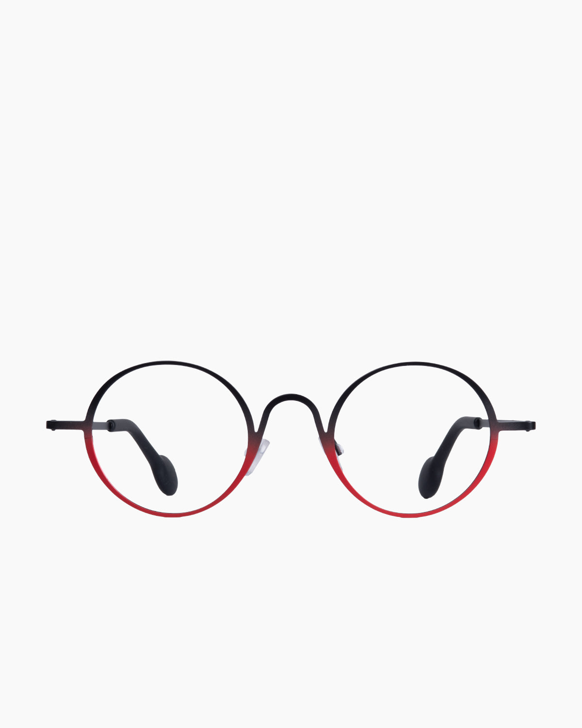 red metal round eyeglasses by Theo model Times, front view, lunettes de vue Rouge rond