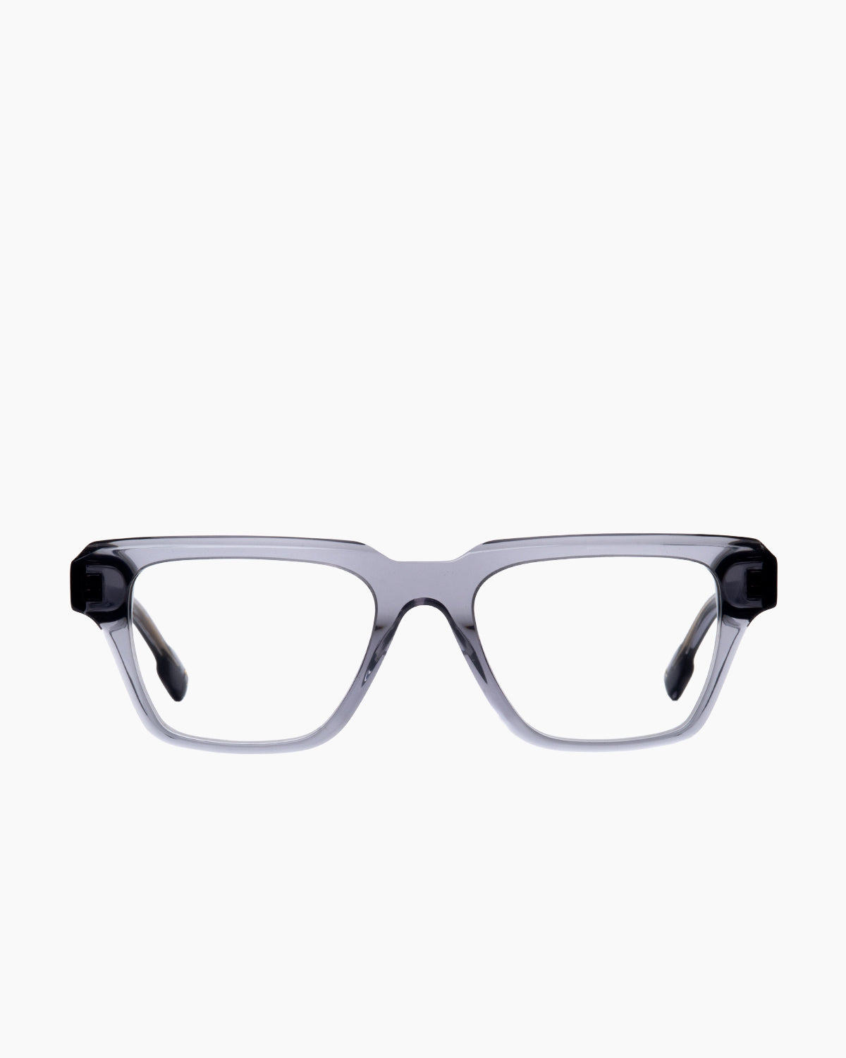 grey plastic rectangle eyeglasses by Spectacleeyeworks model Brad, front view, lunettes de vue gris rectangle