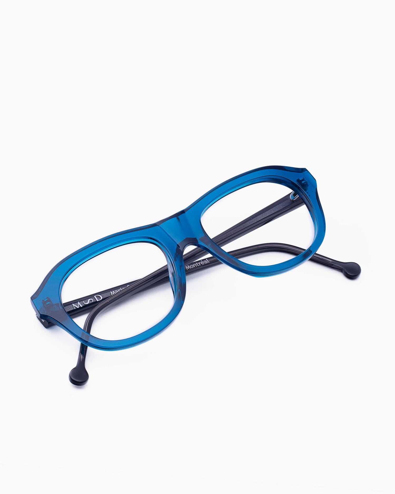 blue plastic aviator eyeglasses by Marie-Sophie Dion model Alain, front view, lunettes de vue aviateur couleur Bleu