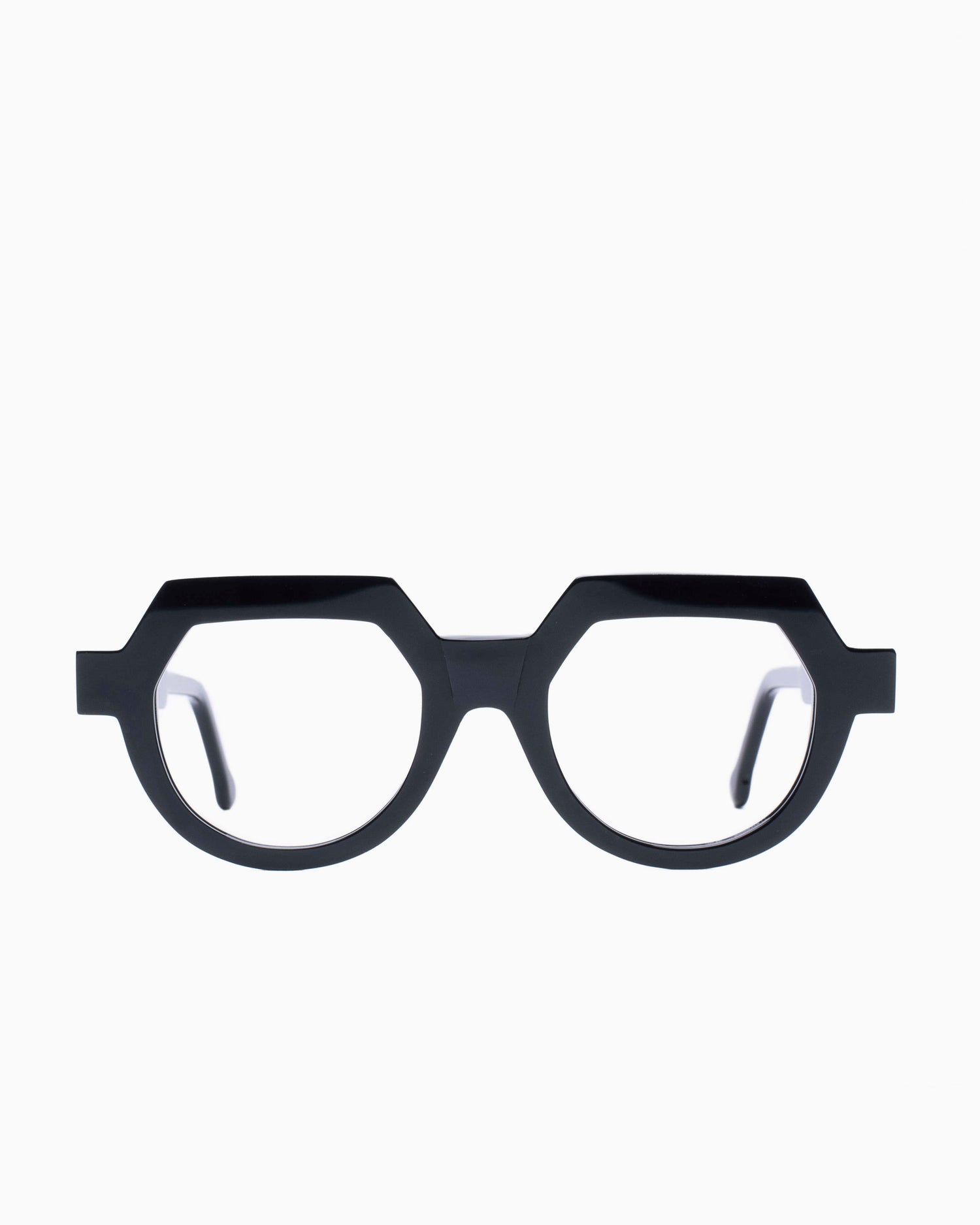 black plastic round eyeglasses by Marie-Sophie Dion model Andrey, front view, lunettes de vue Noir rond