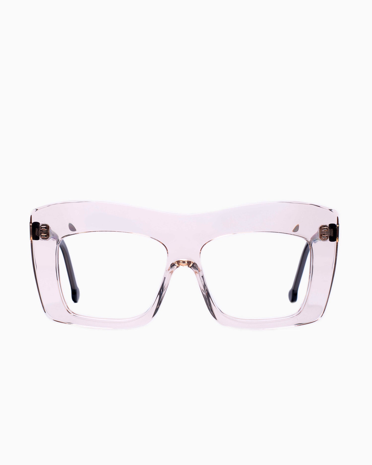 pink, beige plastic rectangle eyeglasses by Marie-Sophie Dion model Arseneau, front view, lunettes de vue rose, beige rectangle