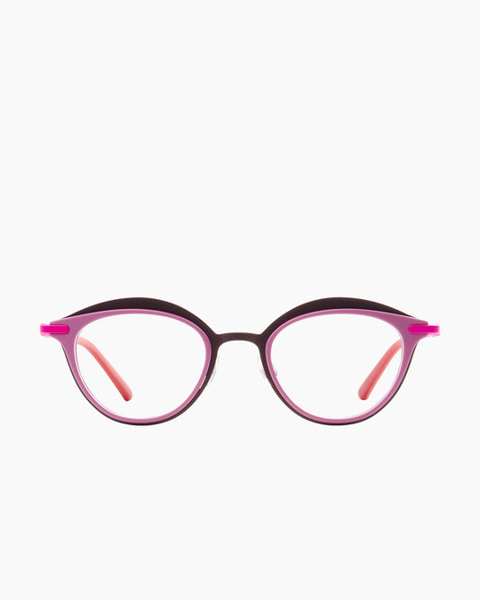 pink metal cat eyeglasses by Bevel model Dreezy, front view, lunettes de vue chat couleur rose