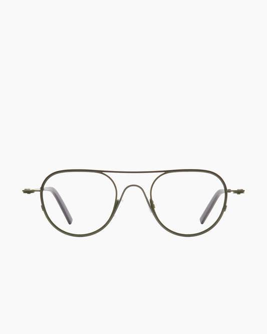 green metal round eyeglasses by Theo model Isotherm, front view, lunettes de vue rond couleur vert