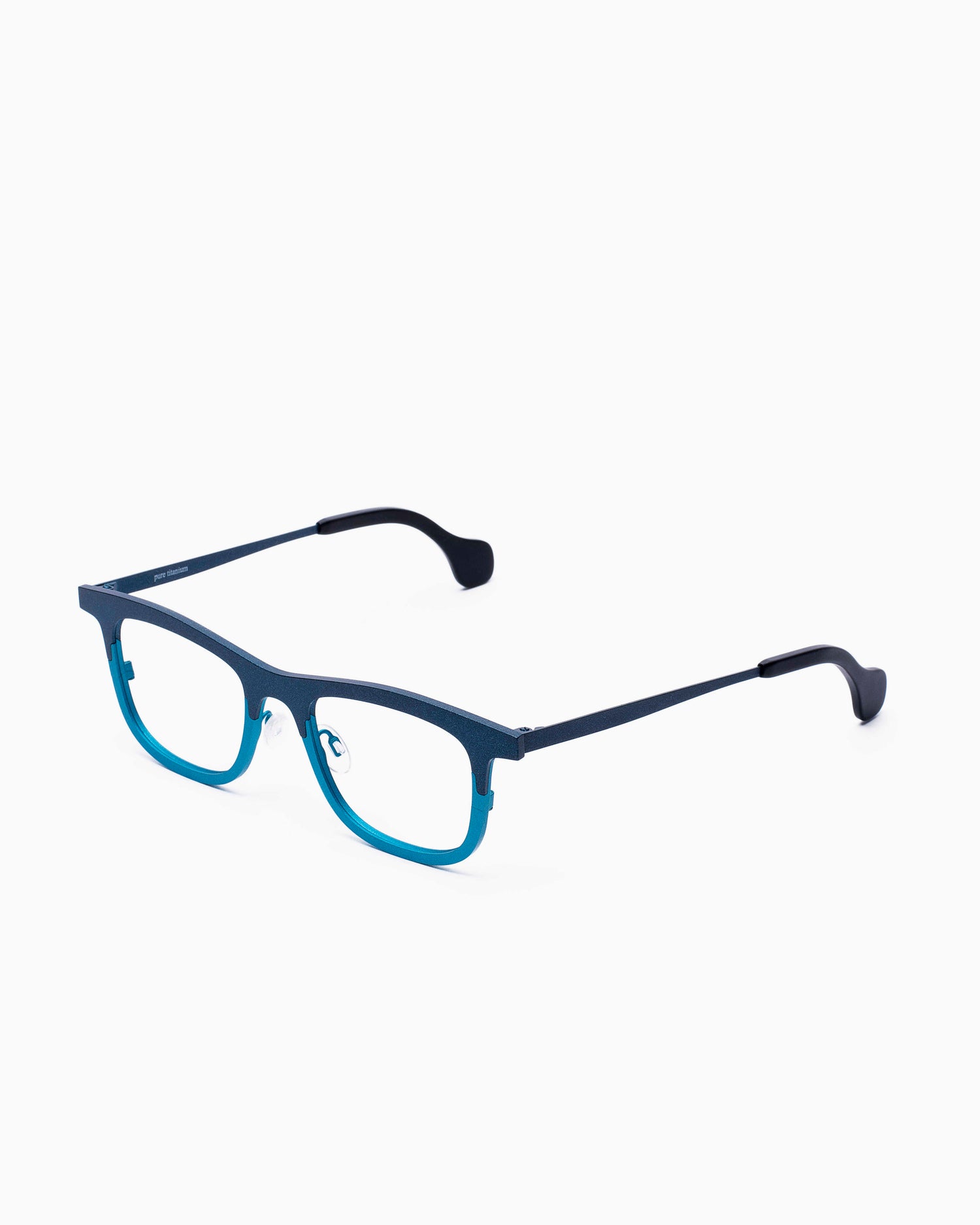 blue metal rectangle eyeglasses by Theo model mille+54, front view, lunettes de vue Bleu rectangle
