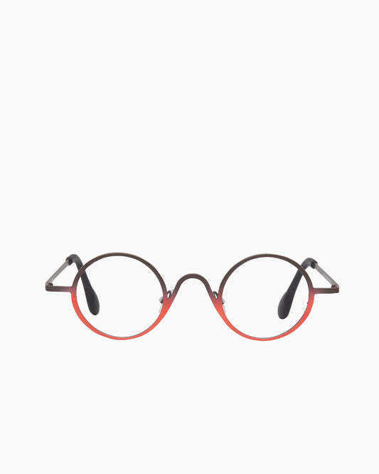orange metal round eyeglasses by Theo model Stanley, front view, lunettes de vue rond couleur Orange