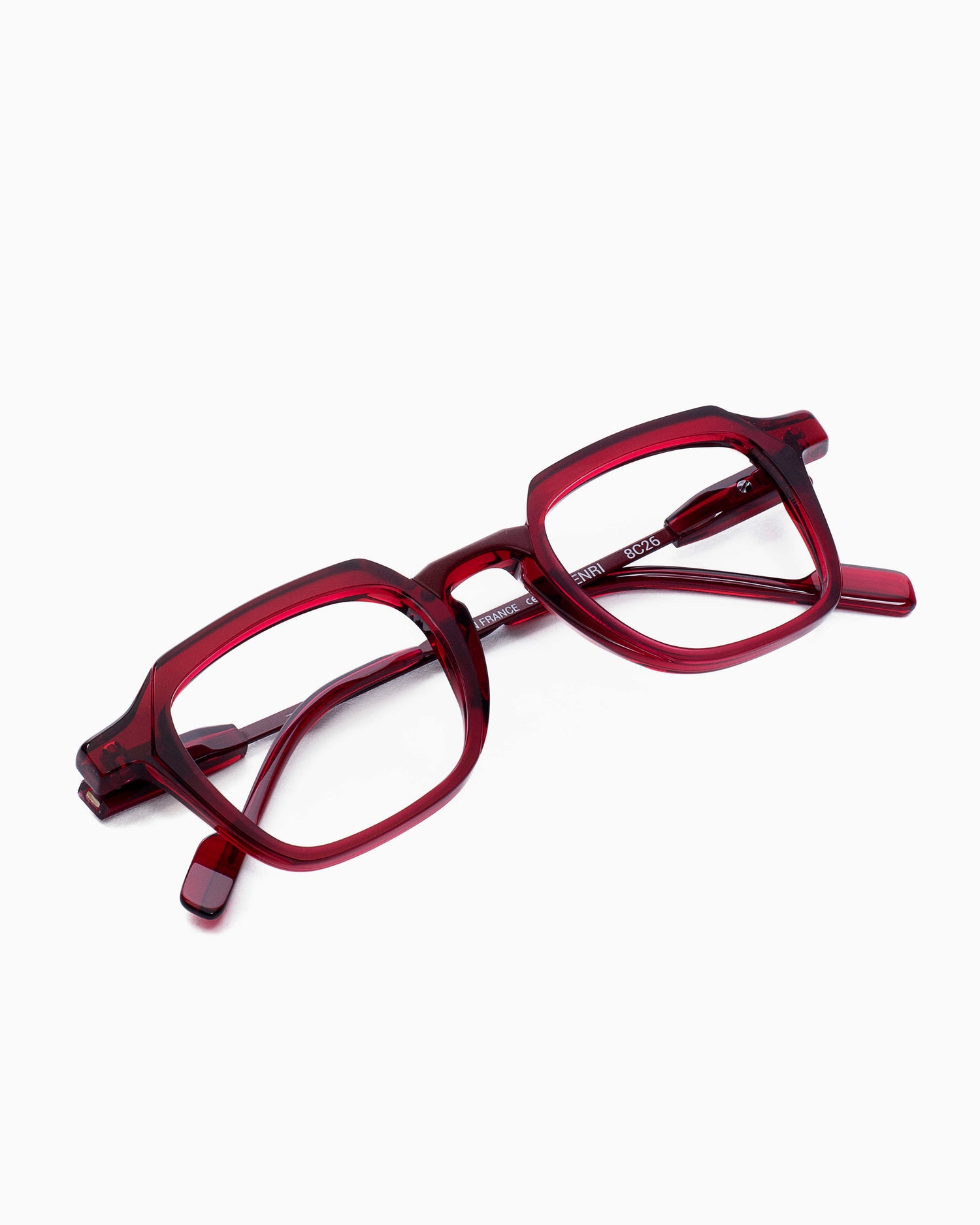 red plastic rectangle eyeglasses by Anne et Valentin model Henri, front view, lunettes de vue Rouge rectangle