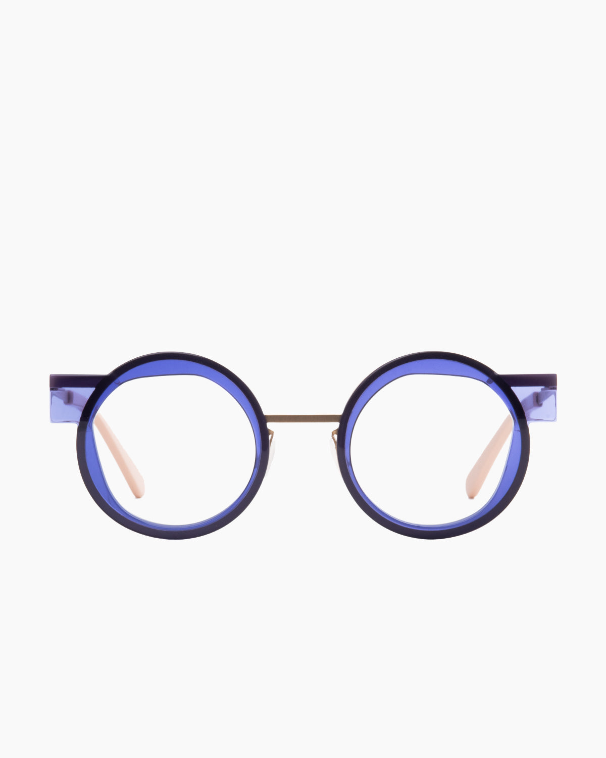 purple metal round eyeglasses by Gamine model VoussoirSödermalm, front view, lunettes de vue rond couleur violet