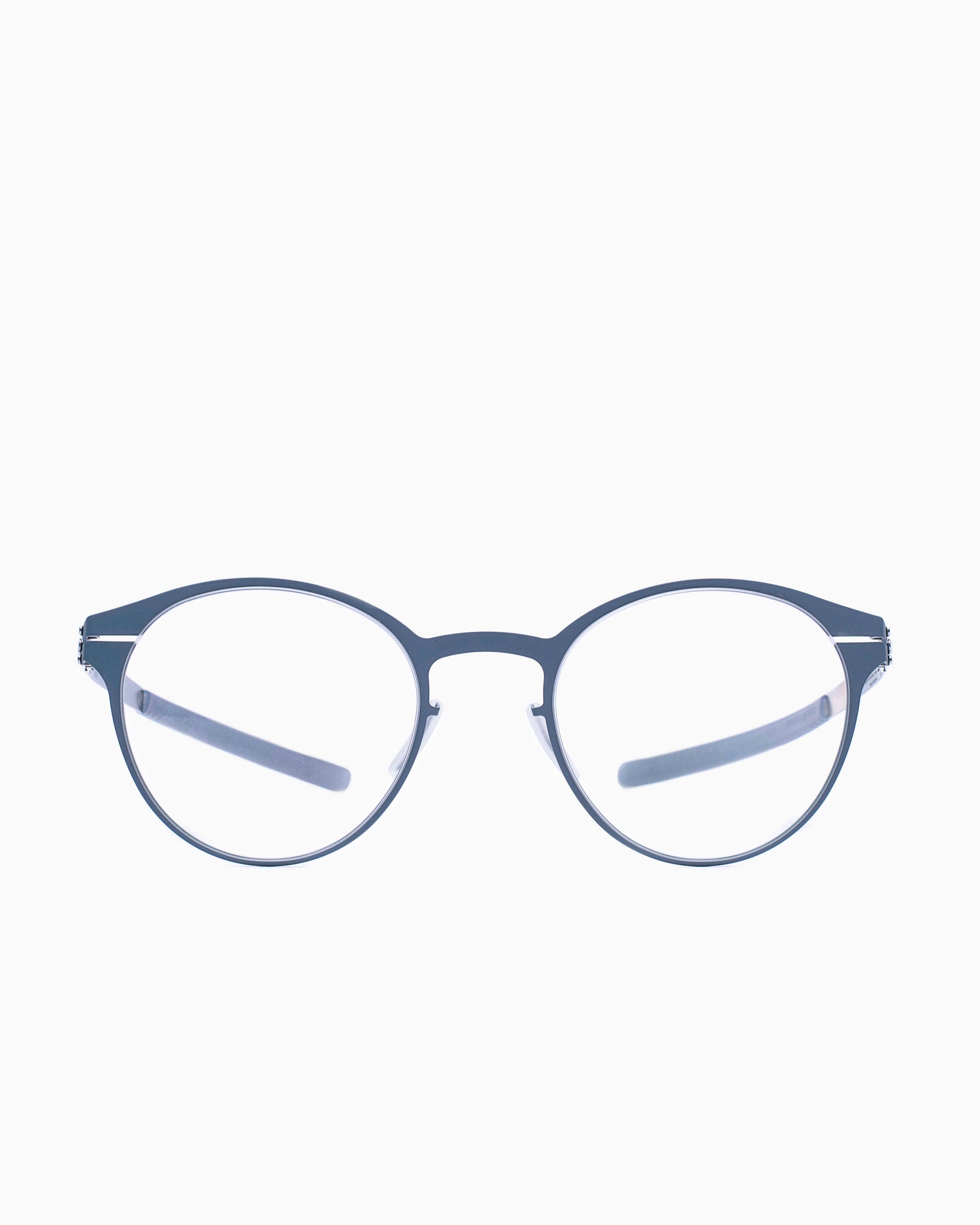 blue metal round eyeglasses by Ic Berlin model crossley, front view, lunettes de vue Bleu rond