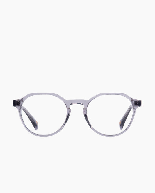 grey plastic round eyeglasses by Spectacleeyeworks model Amir, front view, lunettes de vue rond couleur Gris